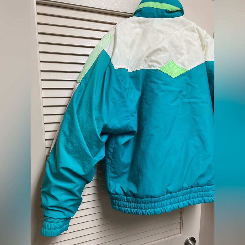 Vintage Steep Slopes Puffer Jacket Blue White Yellow 80s Snow - Womens Medium - Picture 8 of 16